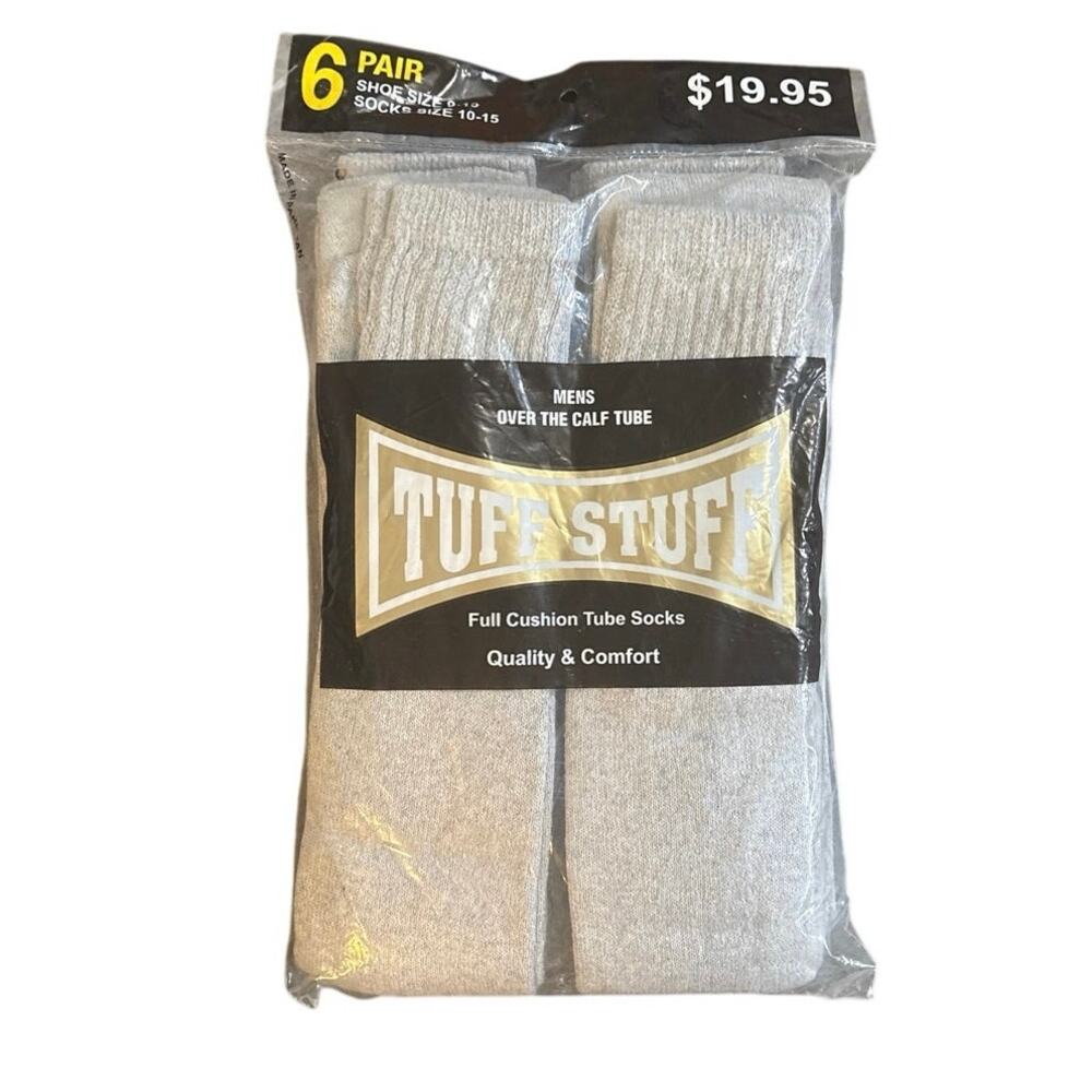 New 2014 Tuff Stuff Mens Over The Calf Tube Socks 6-Pack Ext Size 9-15 White